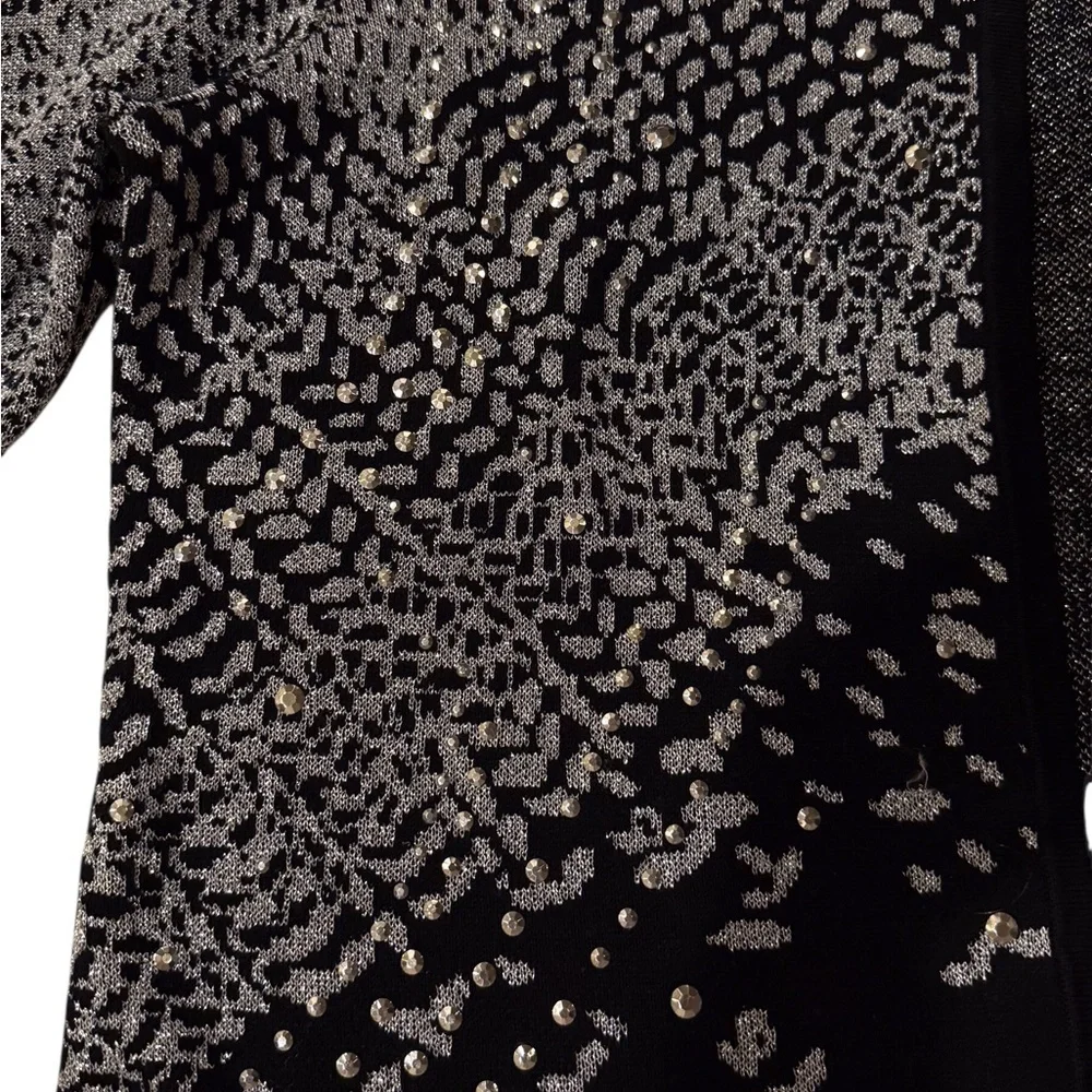 Chico’s Travelers Black Silver Metallic Shimmer Open Cardigan Jacket - Picture 5 of 11